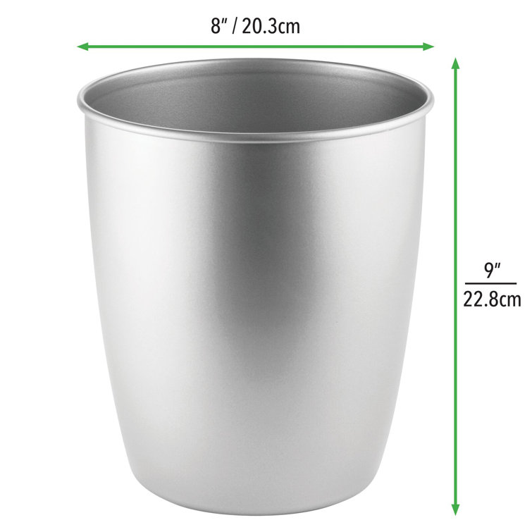 mDesign Small 1.5 Gallon Round Bathroom Wastebasket Garbage Bin, Chrome